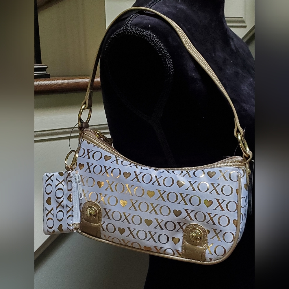 XOXO gold and white handbag